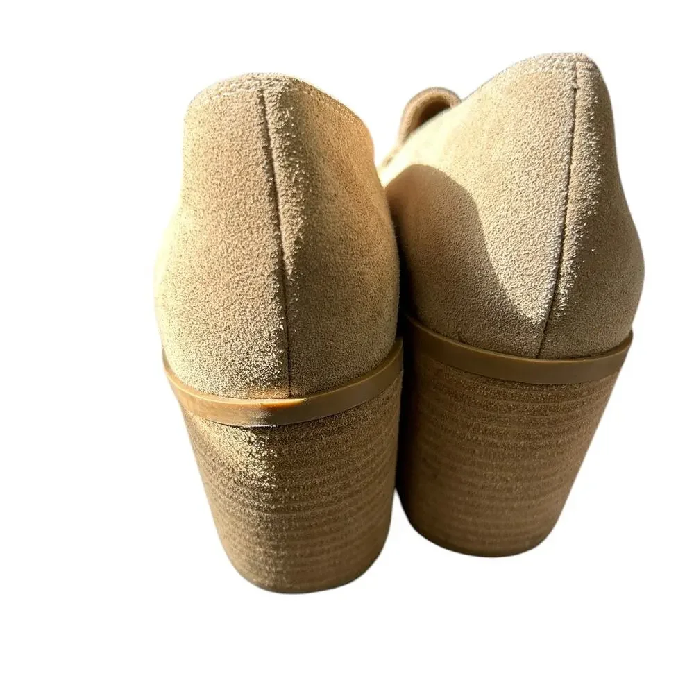 Joie‎ Wevenly Suede Block Heel Loafers Tan Minimalist Square Toe Slip-On Shoes